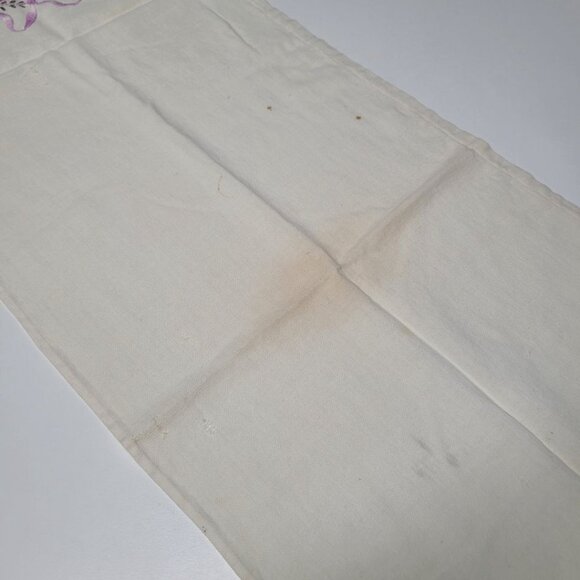 Embroidered Table Runner Small Vintage Linen Handmade Wreath Flowers - Picture 5 of 6